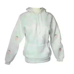 White Strawberry Sleeve Oversized Hoodie